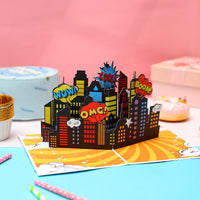 Comic Superhero City Greeting Card