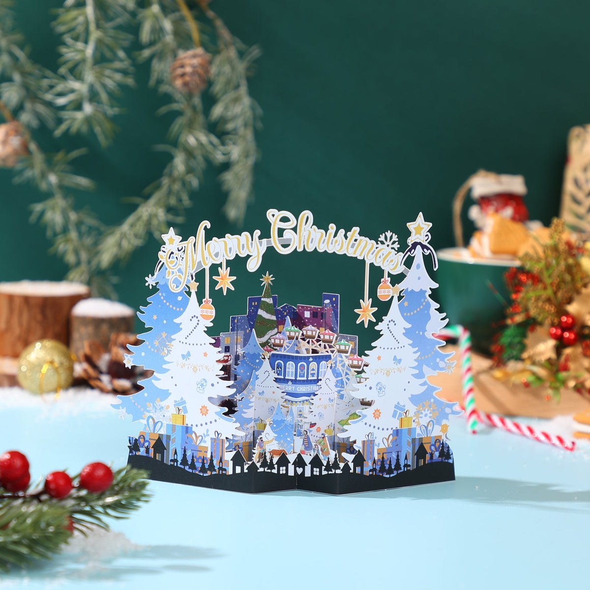 Christmas Castle Snowy Scene 3D Pop Up Card