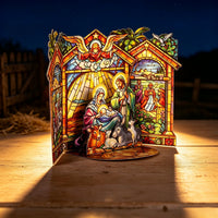 Stained Glass Nativity Double Door Card