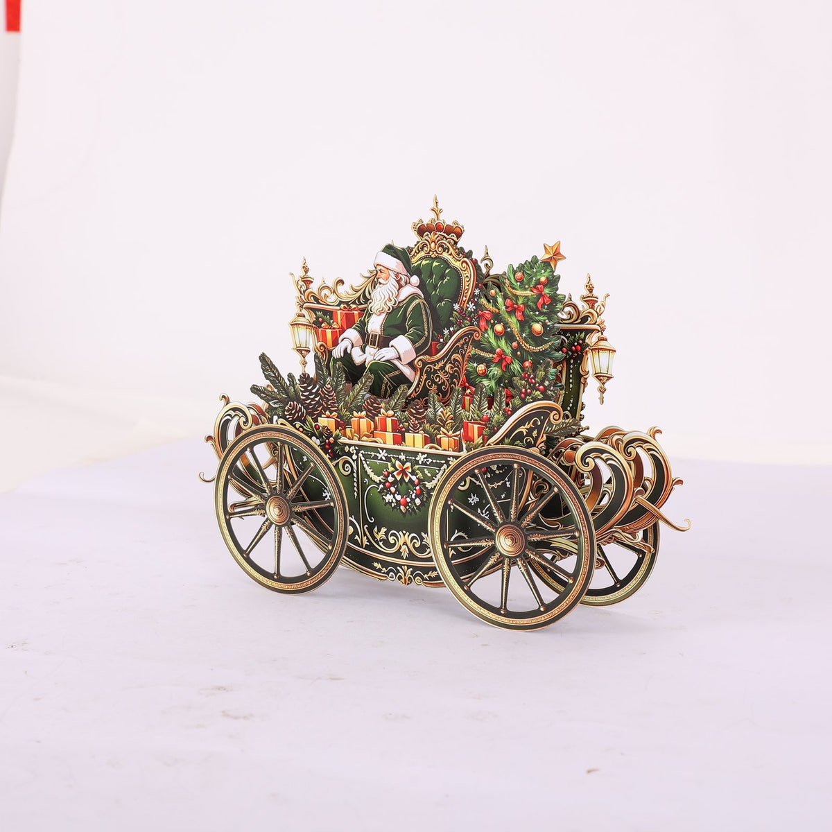 Santa Claus Green Car Ornament Greeting Card