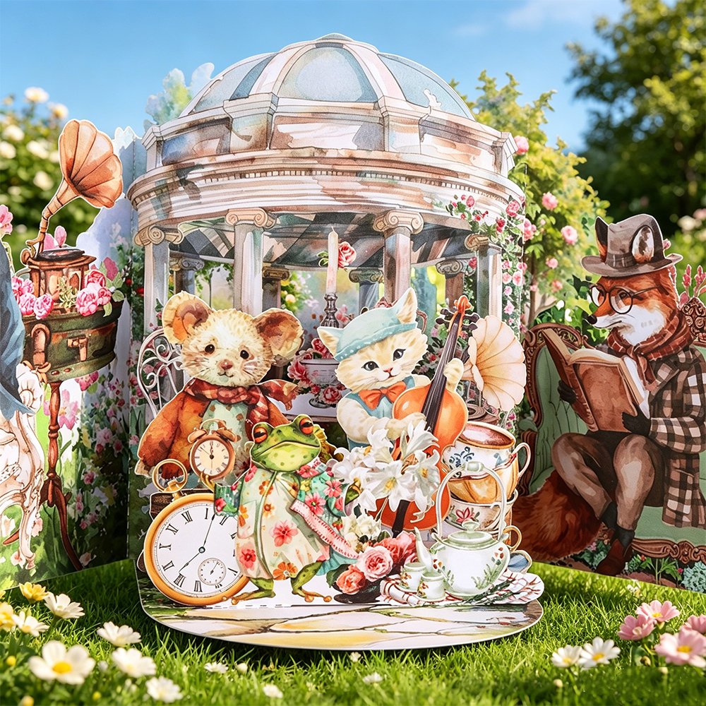 Vintage Animals Tea Double Door Pop Up Card