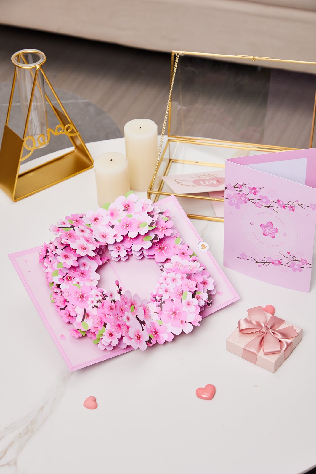 Cherry Blossom Floral Wreath 3D Pop Up Card