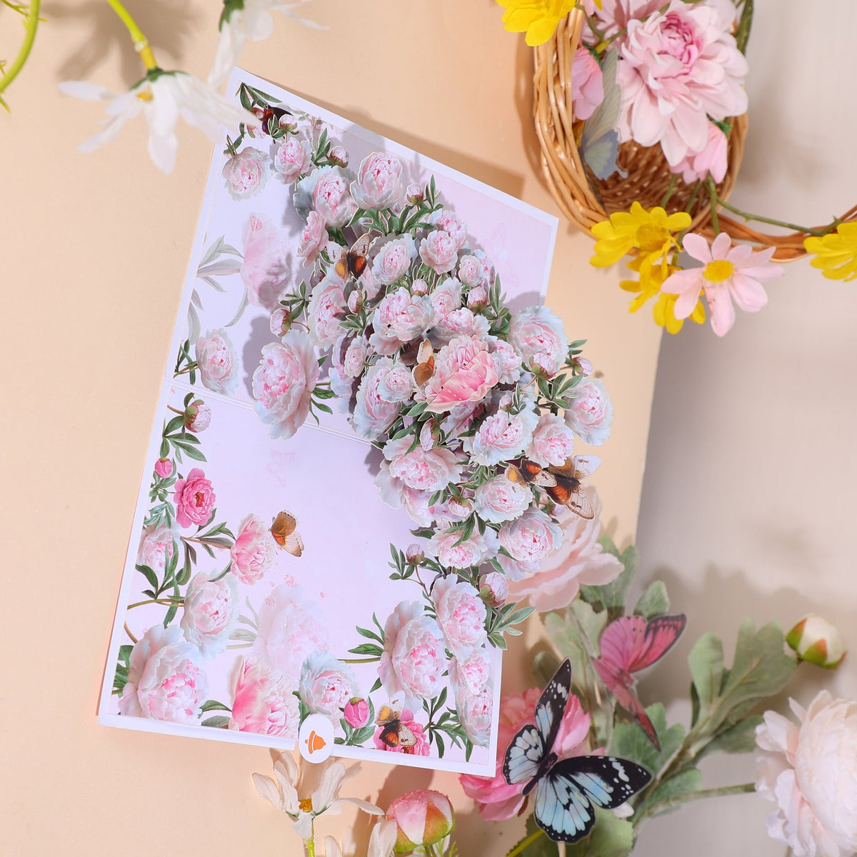 Pink Peony Floral Branch Greeting Card