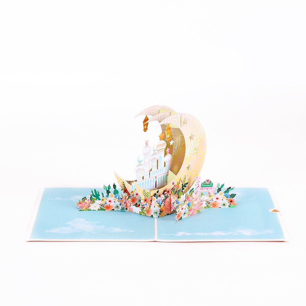 Eid Mubarak Ramadan Moon Floral Architecture 3D Pop Up Card