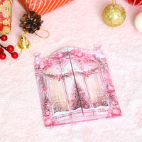 Pink Window Scene Christmas Greeting Card