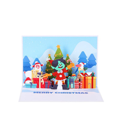 Santa Claus Trumpet Flip Pop Up Card Light Blue