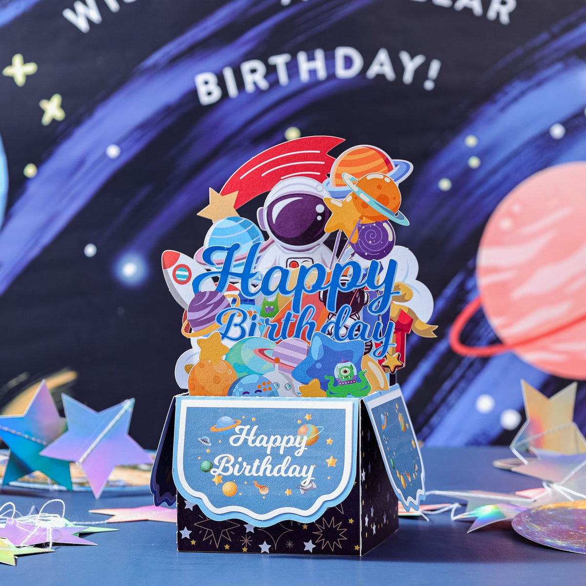 Astronaut Flower Box Birthday Greeting Card