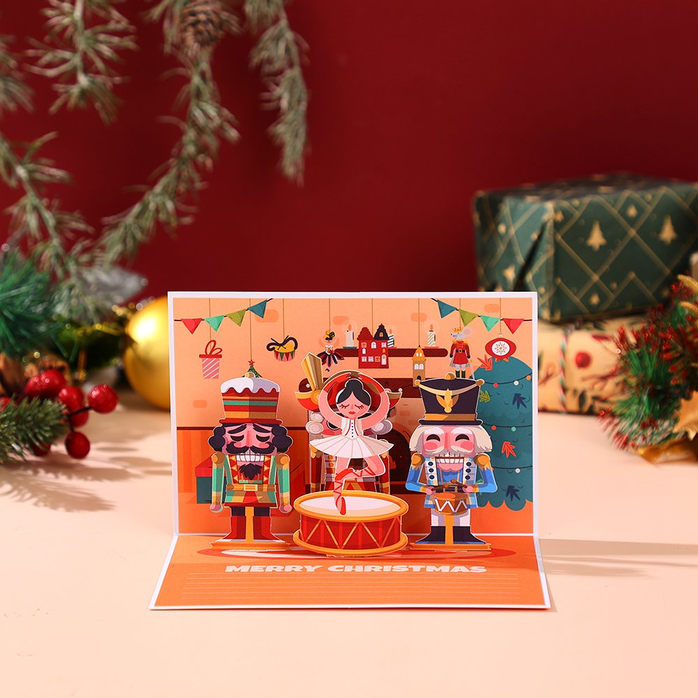 Santa Claus Trumpet Flip Pop Up Card Orange Red