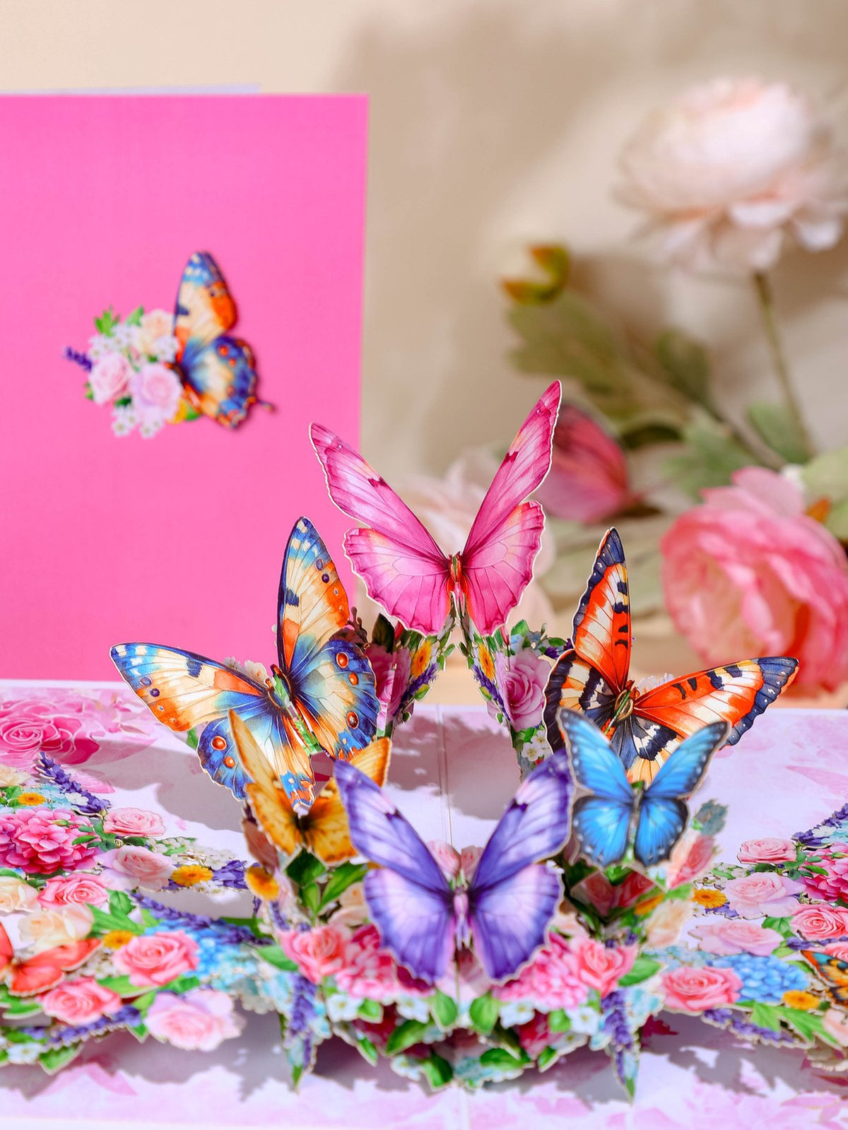 Purple Butterfly Flower Bouquet Flip Pop Up Card