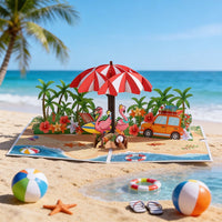 Tropical Beach Flamingo Pop Up Card