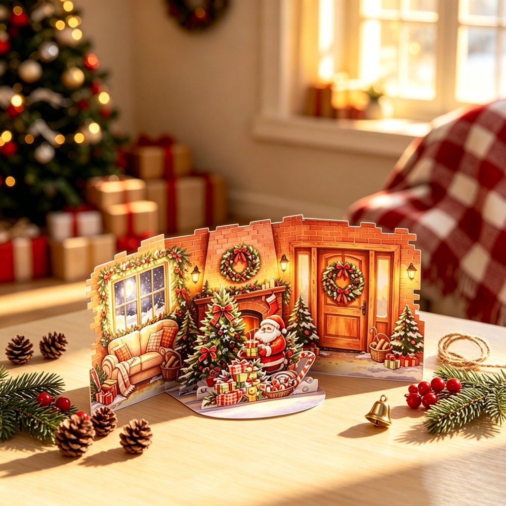 Christmas House Double Door Pop Up Card