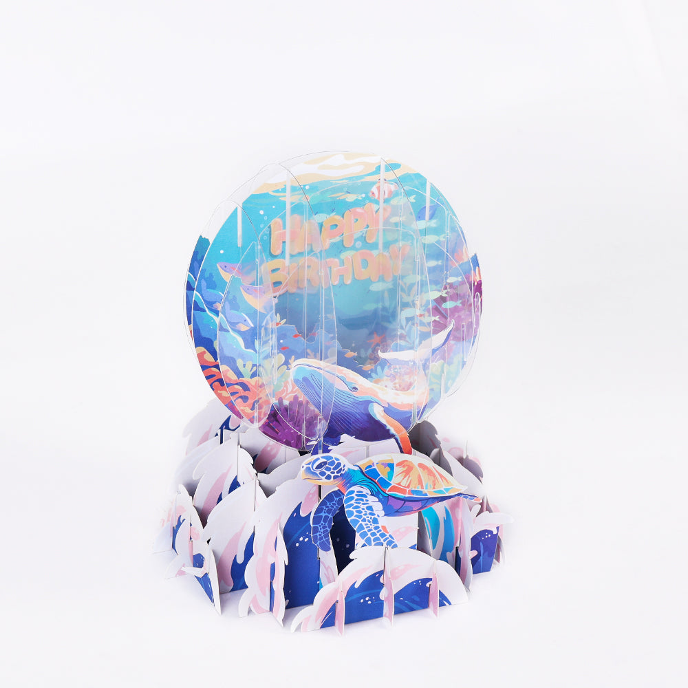 Wholesale Manufacturer Underwater World 3D Pop-Up Card Whale & Turtle Ocean Scene Birthday Desk Decor
