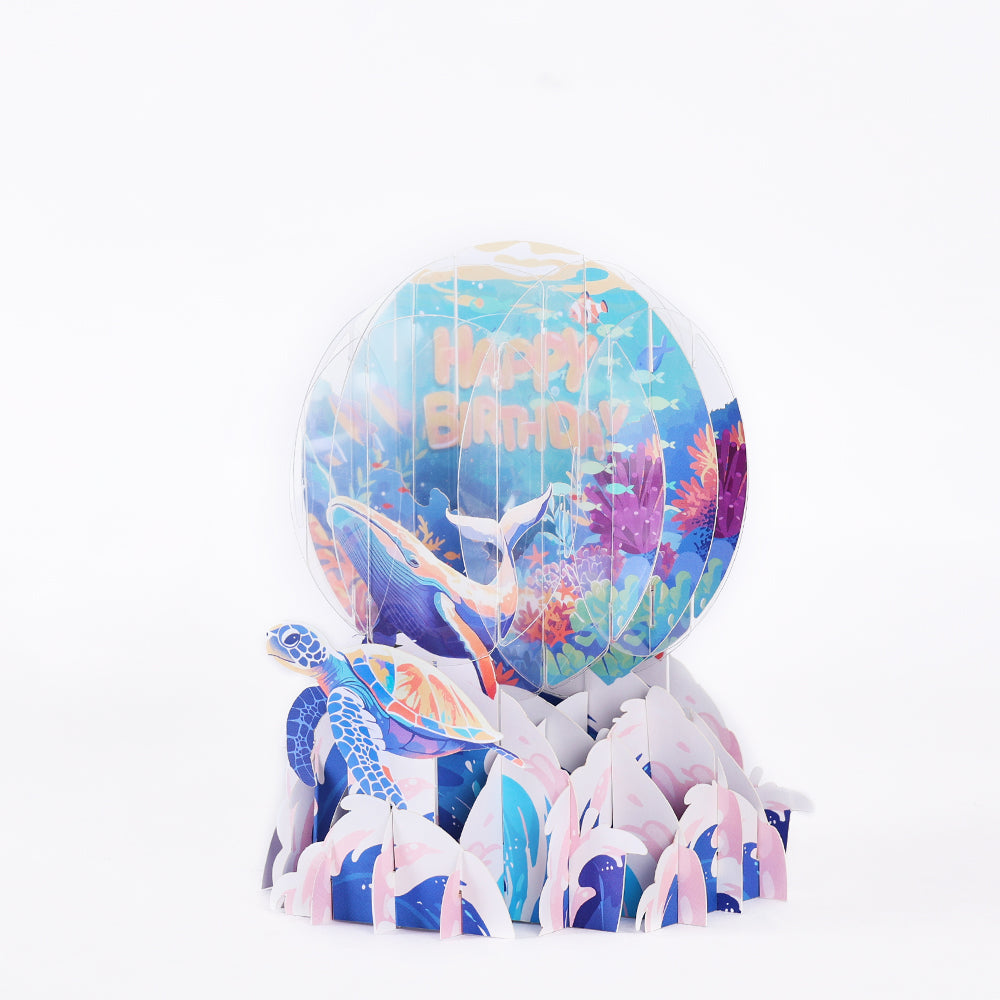 Wholesale Manufacturer Underwater World 3D Pop-Up Card Whale & Turtle Ocean Scene Birthday Desk Decor
