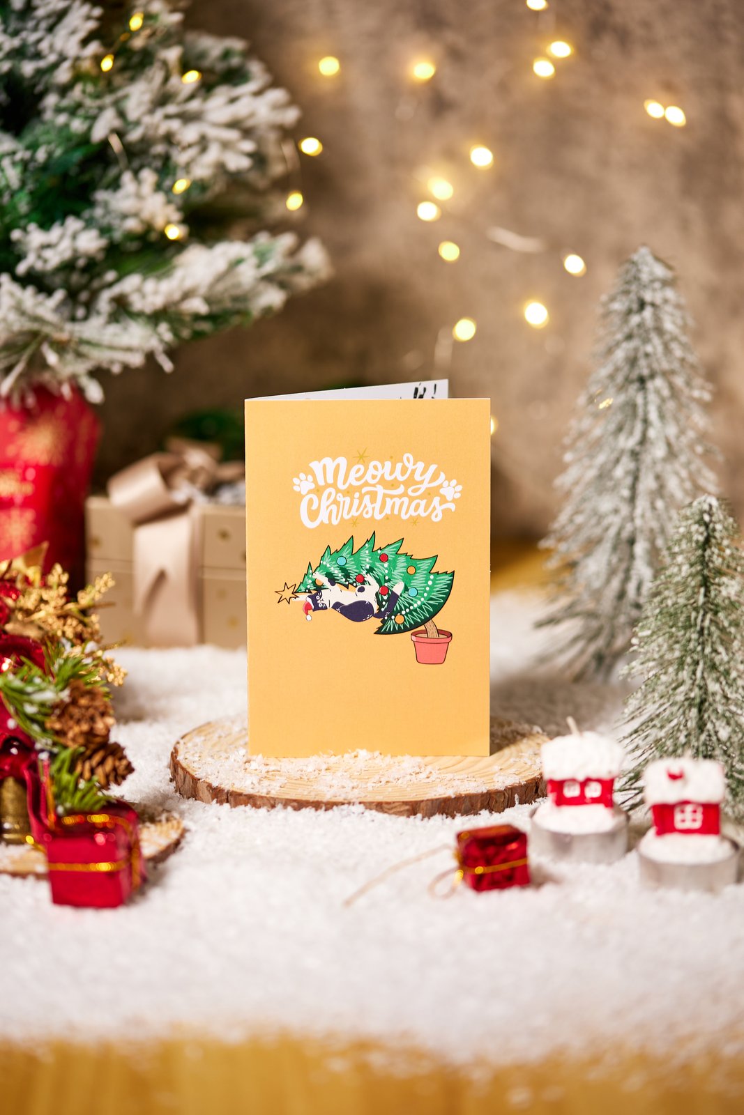 90° Cat Christmas Happy Climbing Tree Pop Up Card