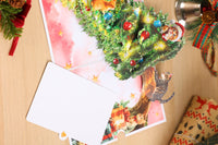 Christmas Tree & Cat Floral Branch Greeting Card