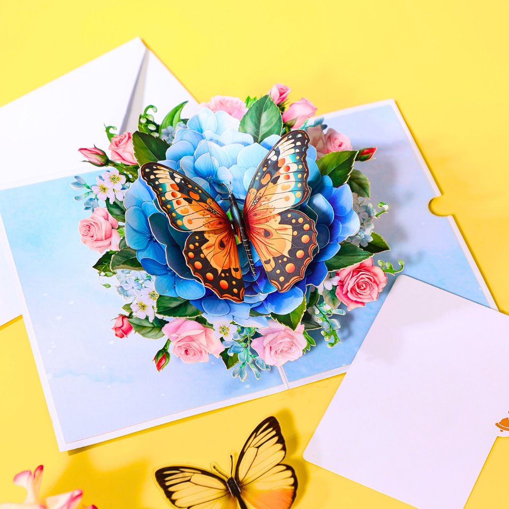 Blue Hydrangea Butterfly Greeting Card