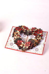Christmas Poinsettia Heart-Shaped Greeting Card