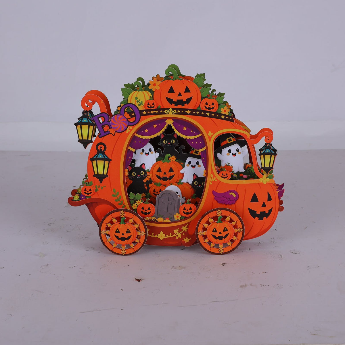 Halloween Cartoon Pumpkin Horse Carriage Greeting Card
