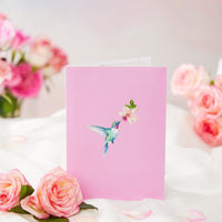 Hibiscus Crescent Moon Hummingbird Pop Up Card