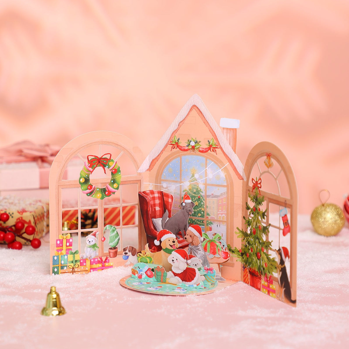 Christmas Cottage Window Scene 3D Pop Up Card