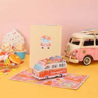 Vintage Bus Fresh Flowers 3D Pop Up Card