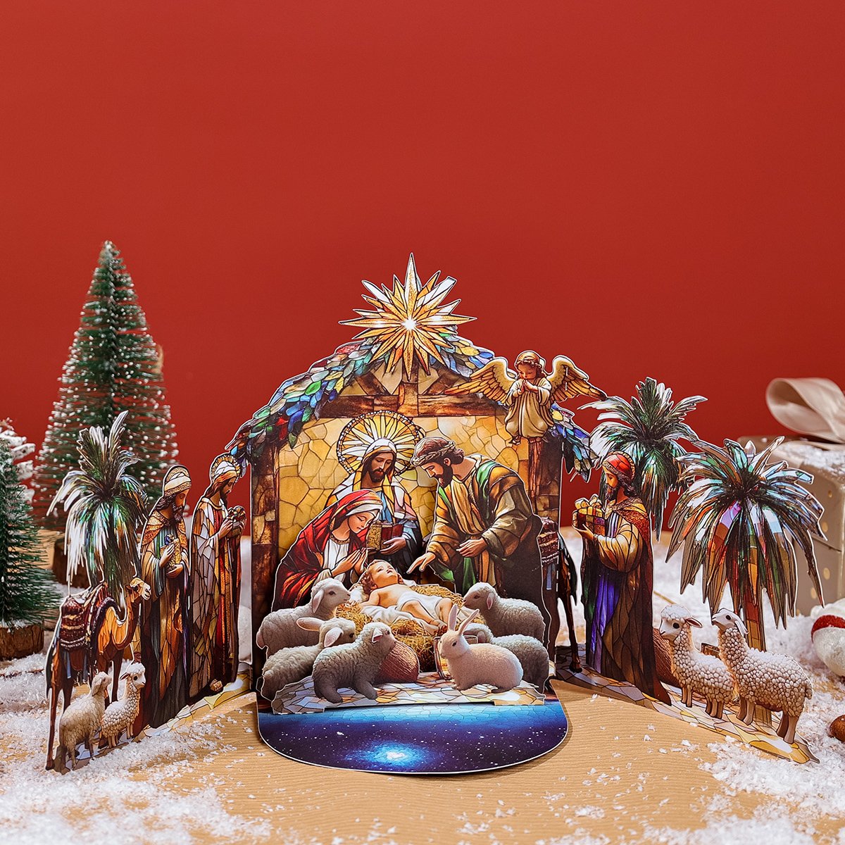Nativity Stained Glass Double Door 3D Pop Up Card