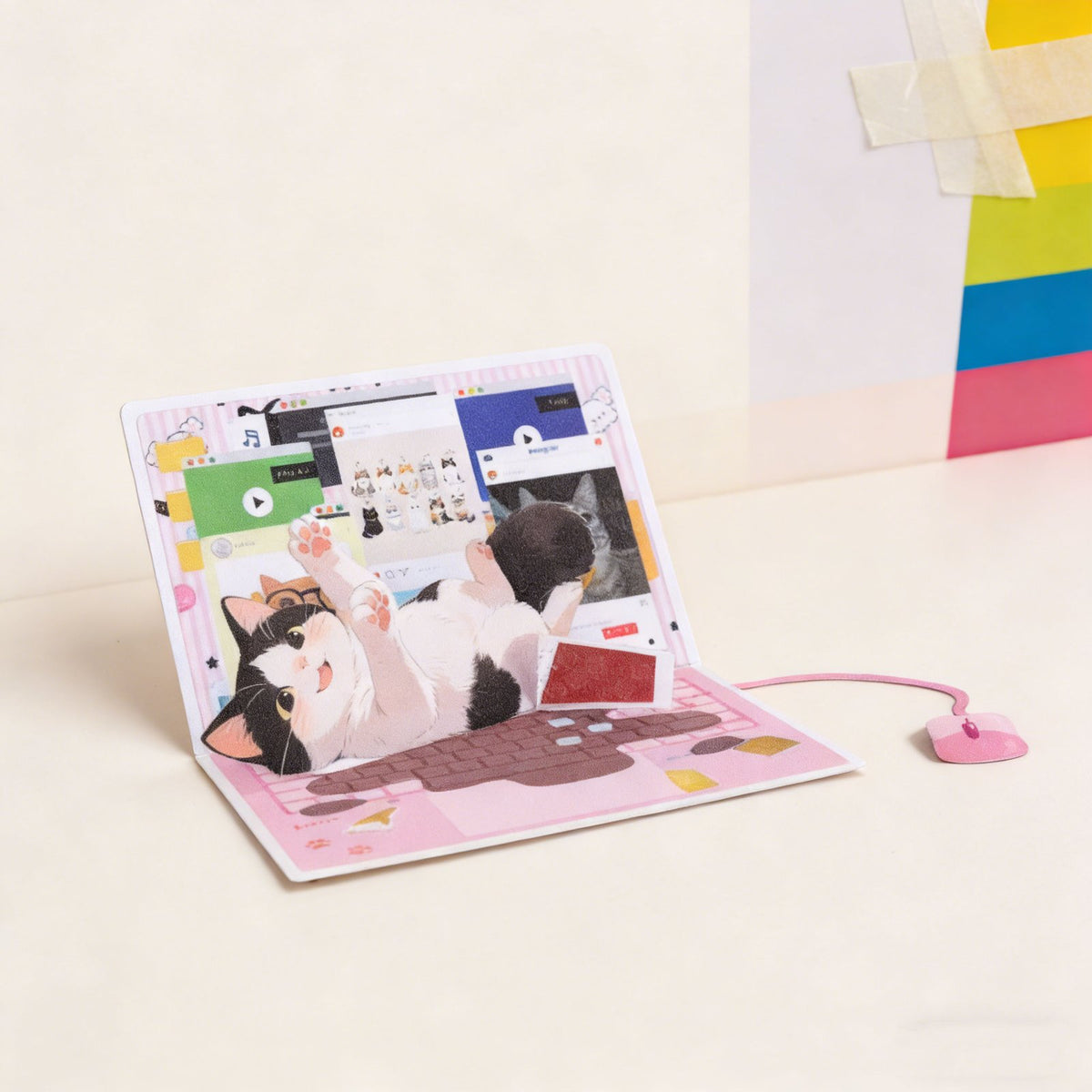 Cat Laptop Flip Pop Up Card