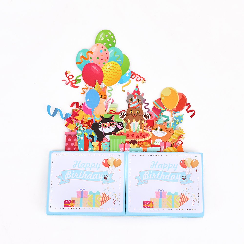 Clown Cat Balloon Birthday 3D Pop Up Card