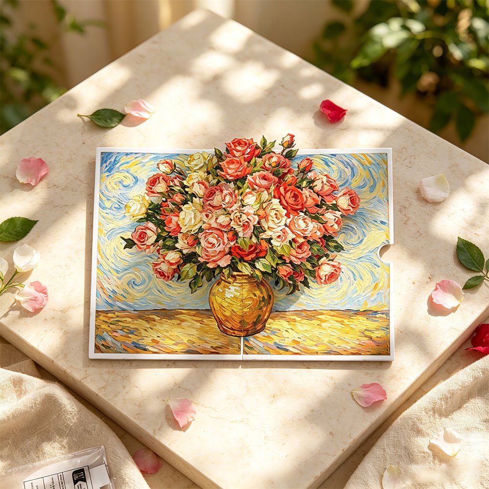 Rose Flower Vase 3D Pop Up Card