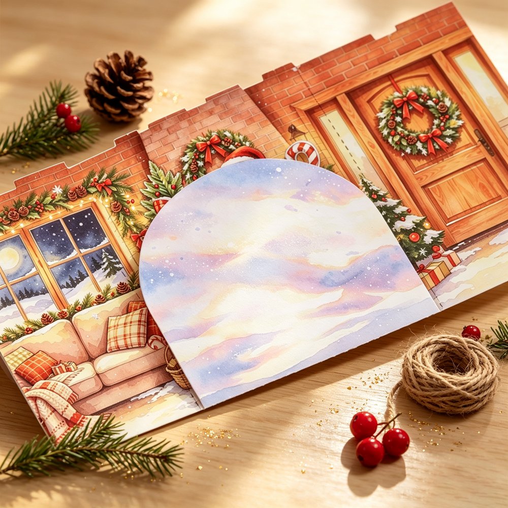 Christmas House Double Door Pop Up Card