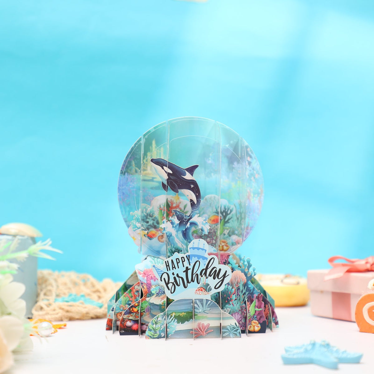 Blue Orca Under The Sea World Birthday 3D Pop Up Card