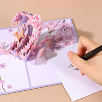 Cost-effective 3D Pop-up Card Deer & Cherry Blossom Greeting Card for Wedding Birthday Anniversary