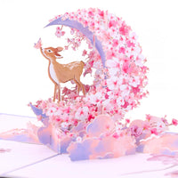 Cost-effective 3D Pop-up Card Deer & Cherry Blossom Greeting Card for Wedding Birthday Anniversary