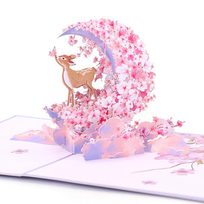 Cost-effective 3D Pop-up Card Deer & Cherry Blossom Greeting Card for Wedding Birthday Anniversary