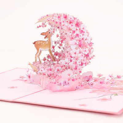 Card Supplier Direct Sale Cherry Blossom & Deer Greeting Card Spring Flpral 3D Pop-up Card