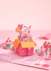 Factory Direct Sale Bunny Valentine's Day 3D Pop-Up Card Sweet Love Gift for Her/Him
