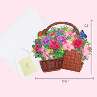 Advanced Equipment Vibrant Mixed Flower 3D Pop-Up Basket Flower Bouquet Forever Floral 3D Greeting Card