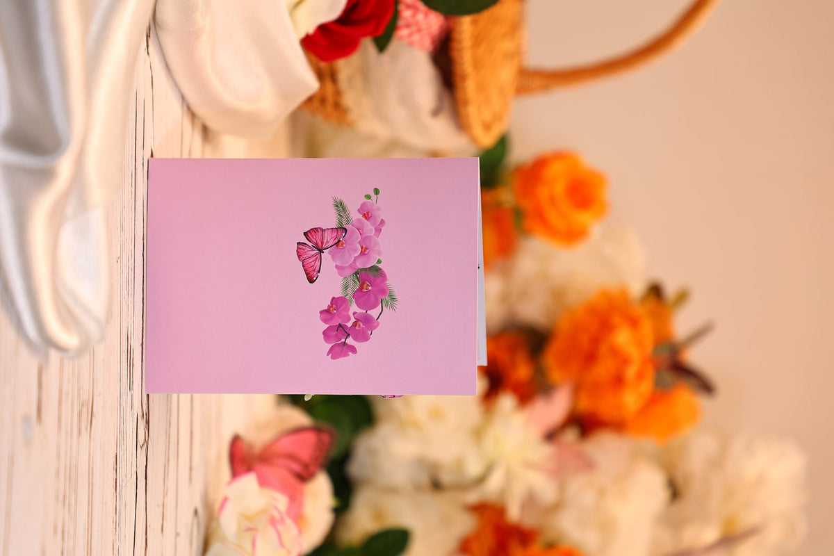 Orchid Butterfly Heart 3D Pop Up Card