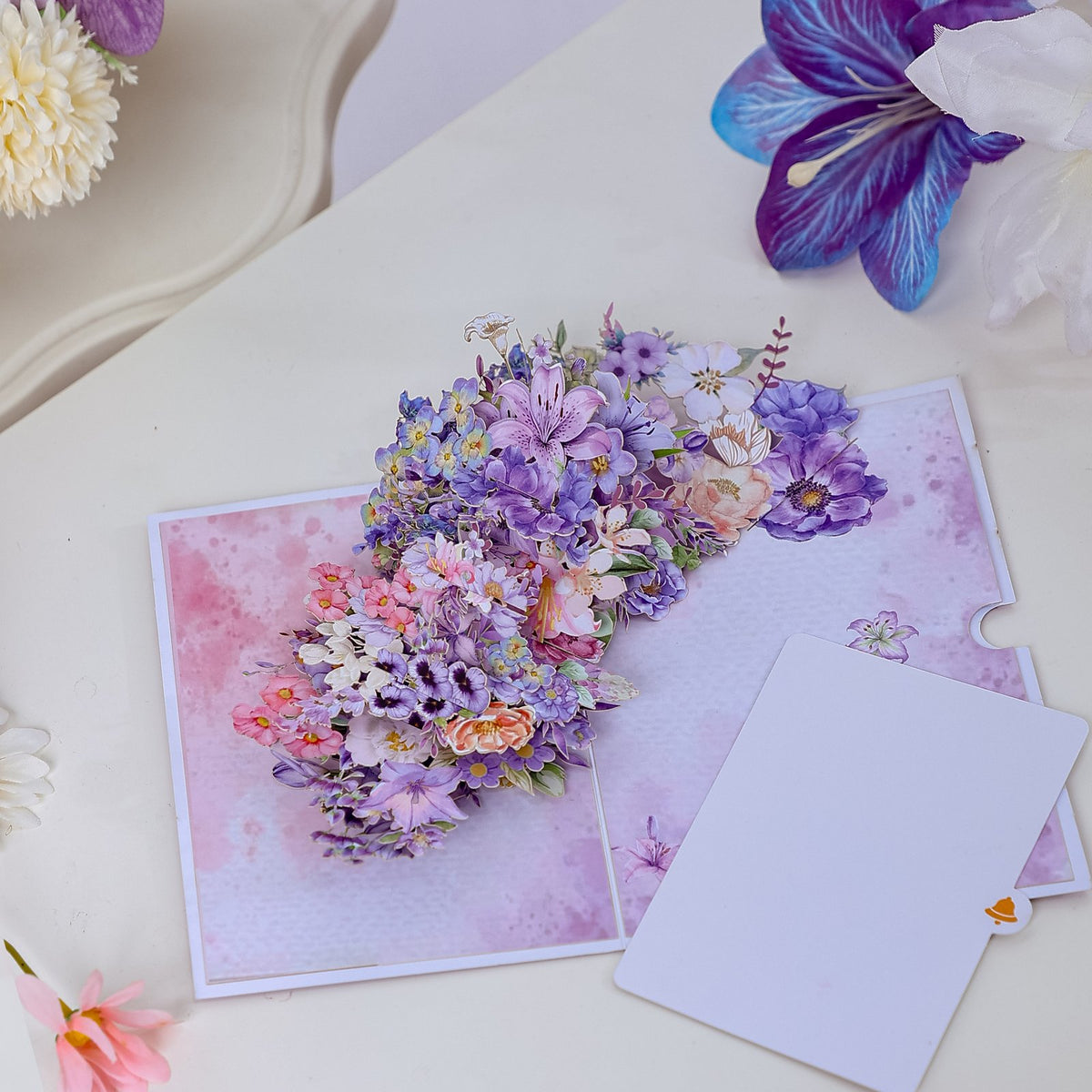 Purple Lily Floral Branch 3D Pop Up Card