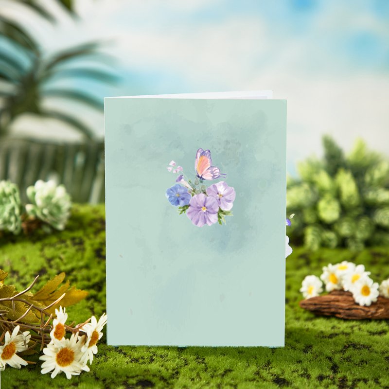 Butterfly Fresh Flowers Crescent Moon 3D Pop Up Card