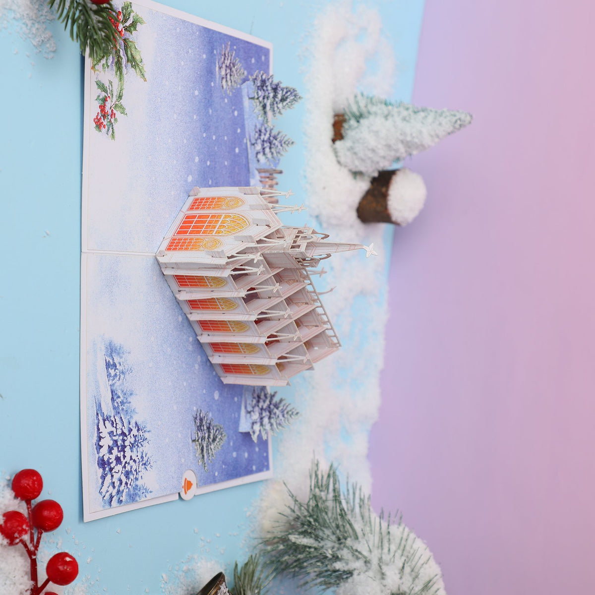 Snowy Night Church Flip Pop Up Card