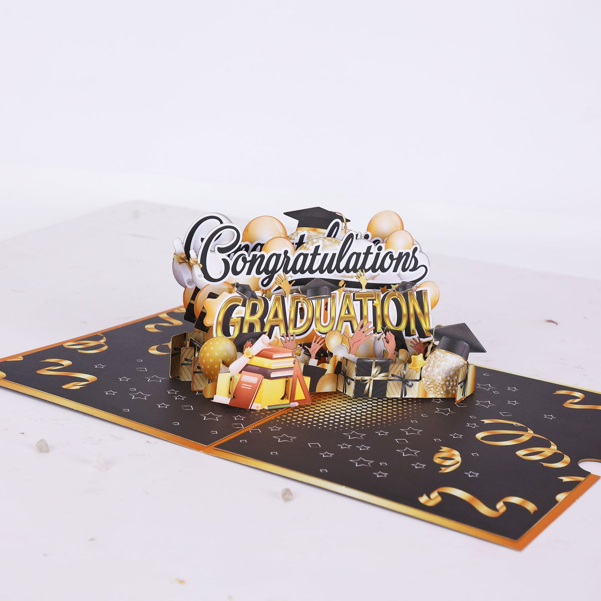 Black Gold Balloon Congratulations Graduation 3D Pop Up Card
