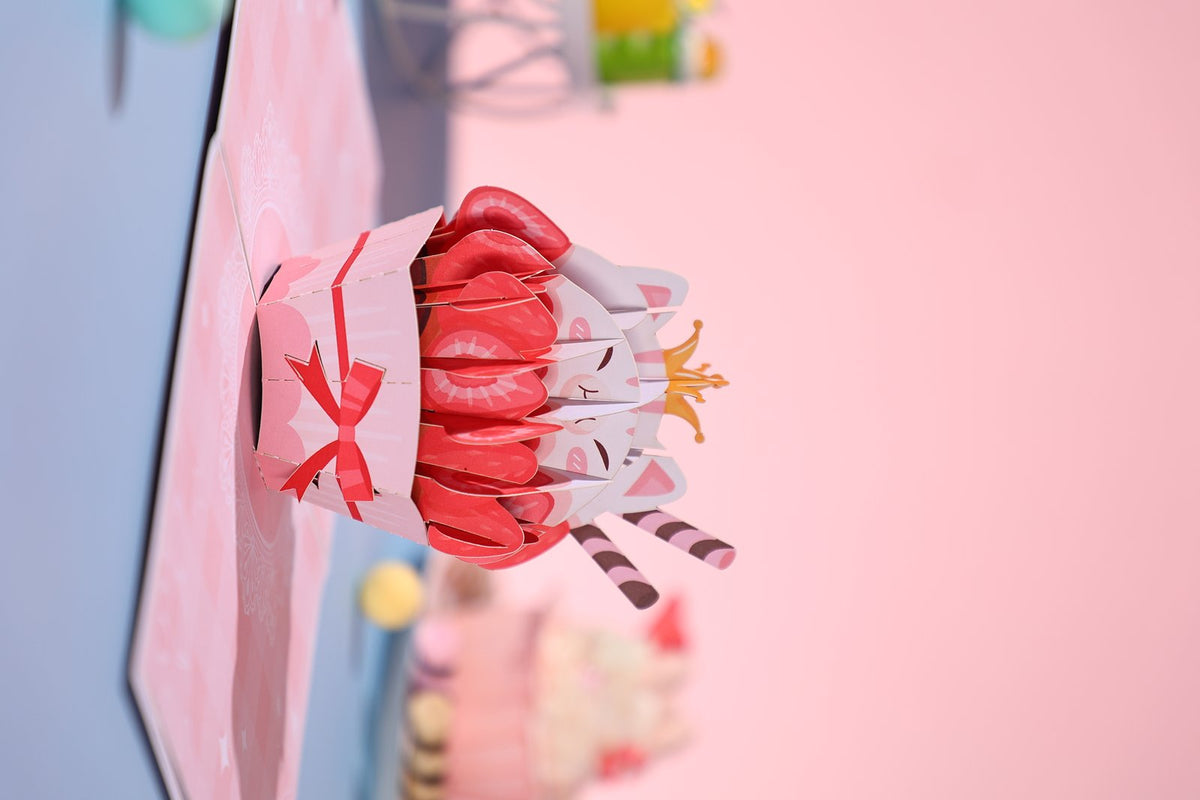 Cat Strawberry Cupcake 3D Pop Up Card