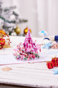 Pink Christmas Tree Flamingo Greeting Card