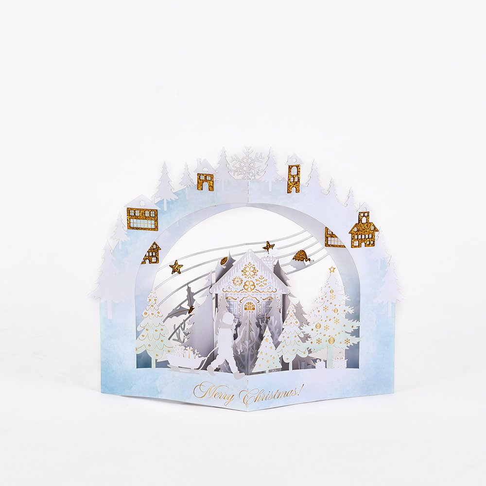 White Snowy Scene Forest Cottage 3D Pop Up Card