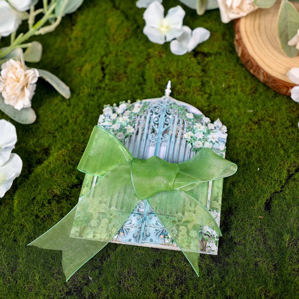 White Rose Double Door Ribbon Greeting Card