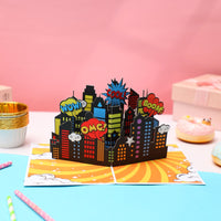 Comic Superhero City Greeting Card