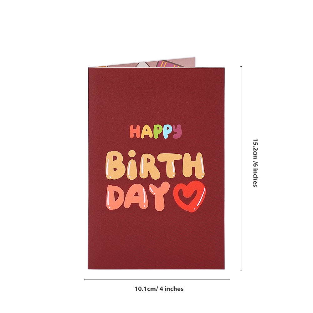 Burgundy Birthday Heart Flip Pop Up Card