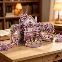 Flower Book House Double Door Pop Up Card