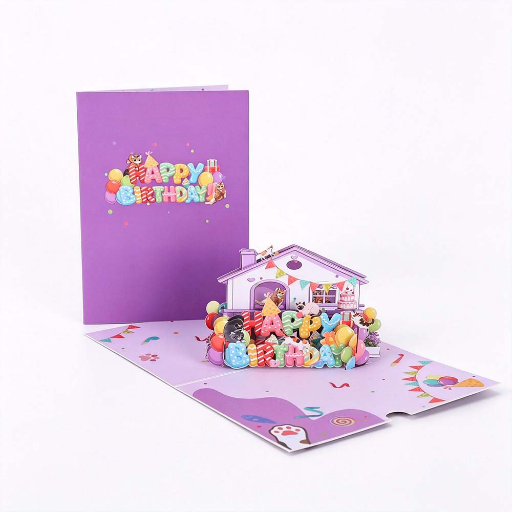 Cat House Birthday Greeting Card